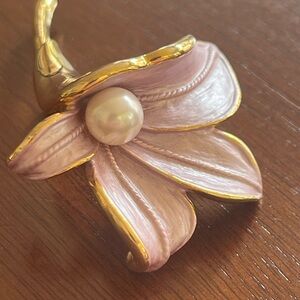 Elegant Pink and Gold Flower Brooch